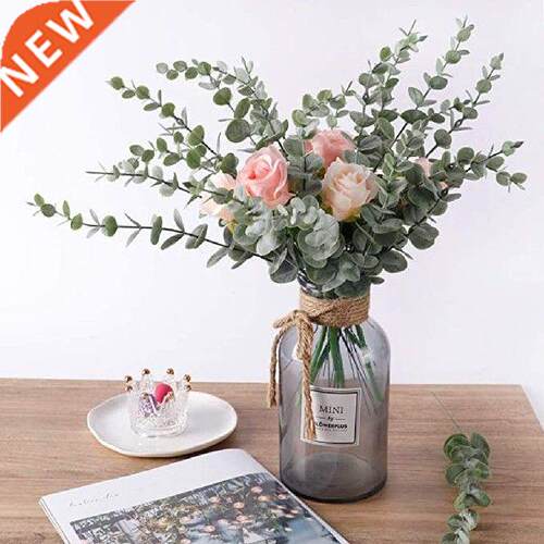 24Pcs Eucalyptus 5 Forks Money Leaf Simulation Artificial