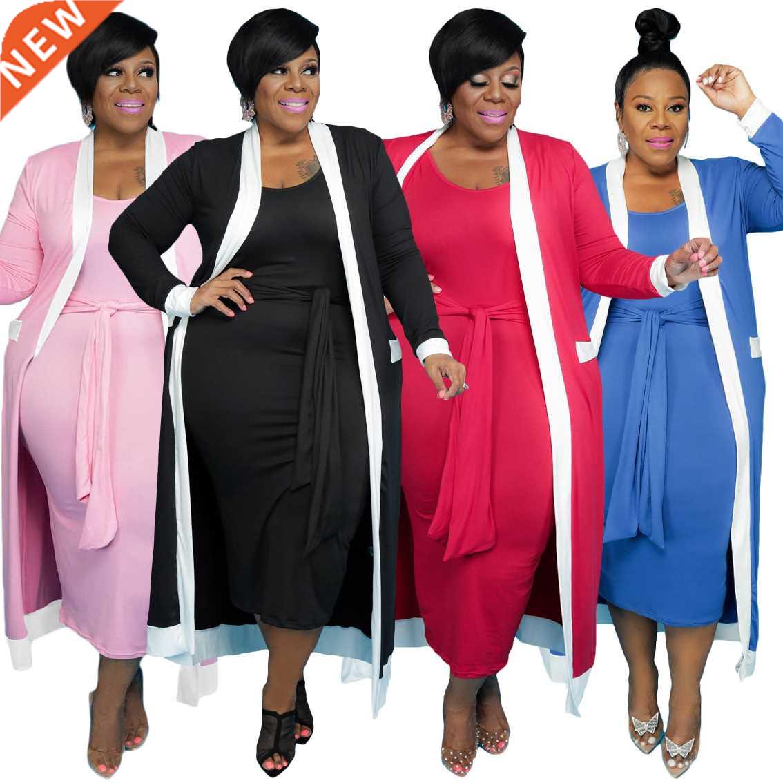 XL-4XL Large Sze Lades Vest Dress + Coat Set大码裙子+外套