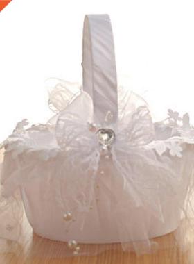Flower Contaner Lace Desgn Whte Color Weddng Basket