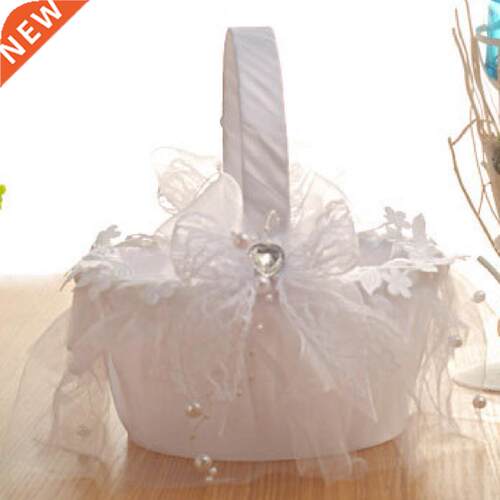 Flower Contaner Lace Desgn Whte Color Weddng Basket