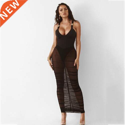 See Through Mesh Pleated Skirt for Beach Bikini Cover-Ups Wo