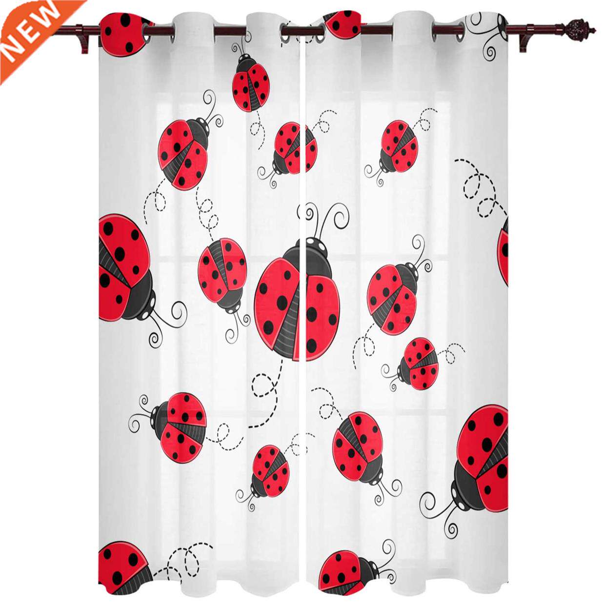 Red Ladybug Window Curtains for Bedroom Christmas Living图片
