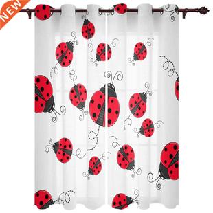 Red Ladybug Window Curtains for Bedroom Christmas Living