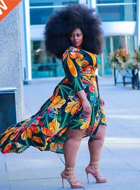 Xl-5xl large African ethnic print dress非洲民族风大摆连衣裙