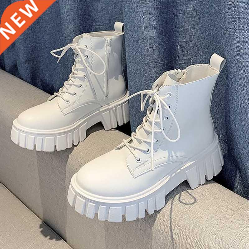 Rimocy 2022 New Women White Ankle Boots PU Leather Thick Sol