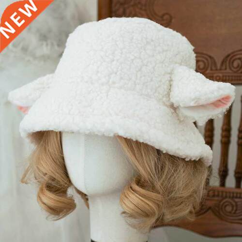 Handmade Sheep Baa Bucket Hat Lolita Sheep Cap with Ears Cut