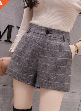 Korean version of high waist woen plaid shorts for women