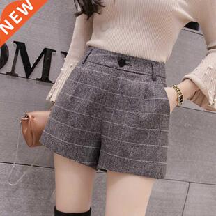 Korean version of high waist woen plaid shorts for women