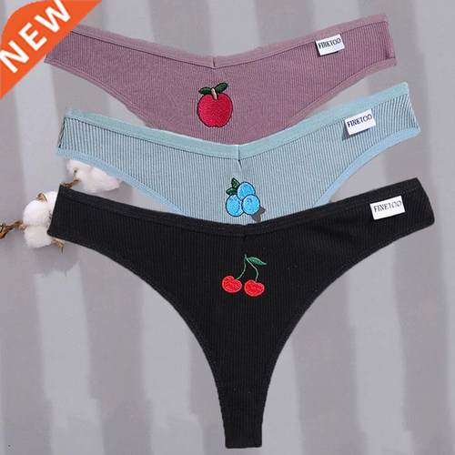 New Embroidery G-string Cotton Women's Panties Sexy Cherry W