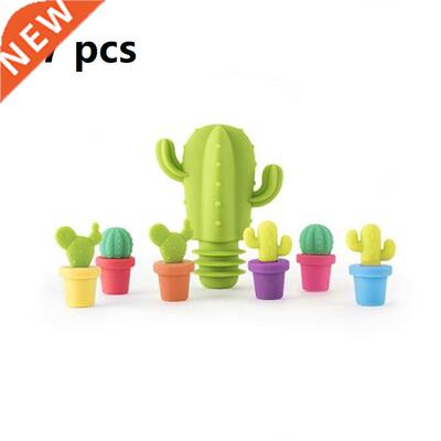 7pcs Silicone Cactus Party Wine Glass Marker Charms