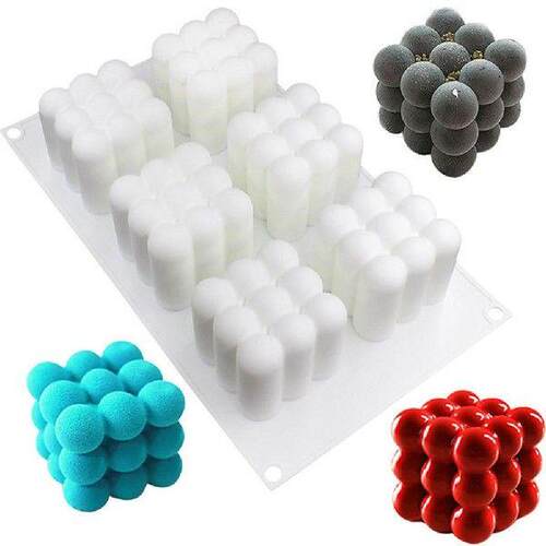 6 Cavities Silicone Candle Mold Cake Fondant 3D Cube Baking