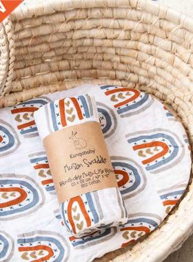 100% Organic Cotton Muslin Swaddle Rainbow Print Receiving B