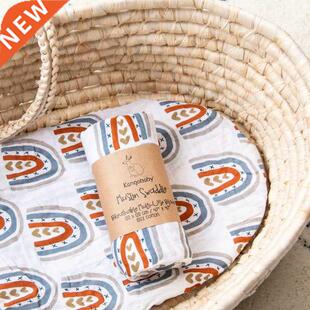 100% Organic Cotton Muslin Swaddle Rainbow Print Receiving B