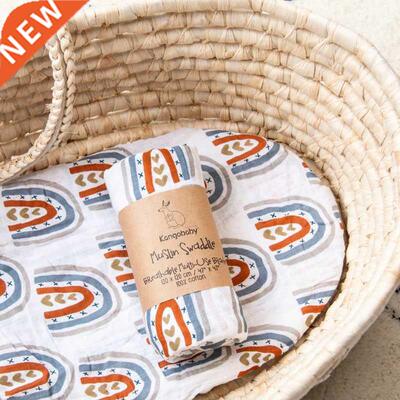 100% Organic Cotton Muslin Swaddle Rainbow Print Receiving B