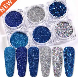 6Pcs/Set lue Siliver Colorful Nail Glitters Set