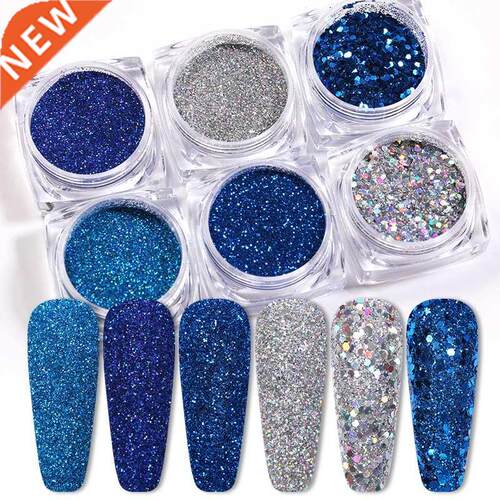 6Pcs/Set lue Siliver Colorful Nail Glitters Set