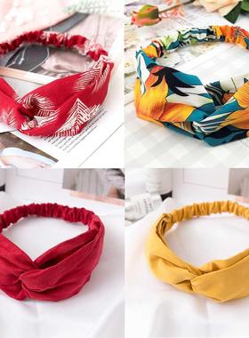 Women Cross Solid color Hair Bands Girls Print Flower Headba