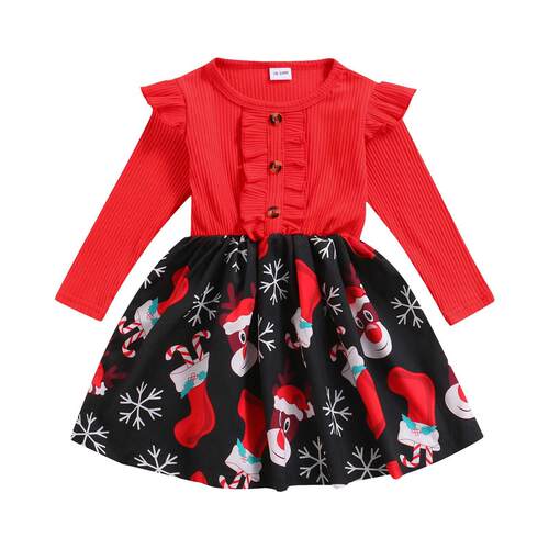Ma&Baby 18M-6Y Christmas Toddler Kid Girls Dress Santa P