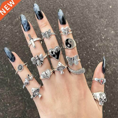 Hiphop Vintage Rings Set for Women Men Aesthatic Retro Punk