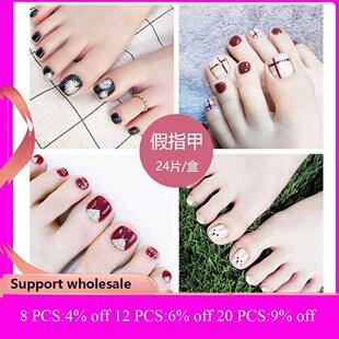 24Pcs Fake Nails Full Cover Feet Toenail False Nails Toe Str