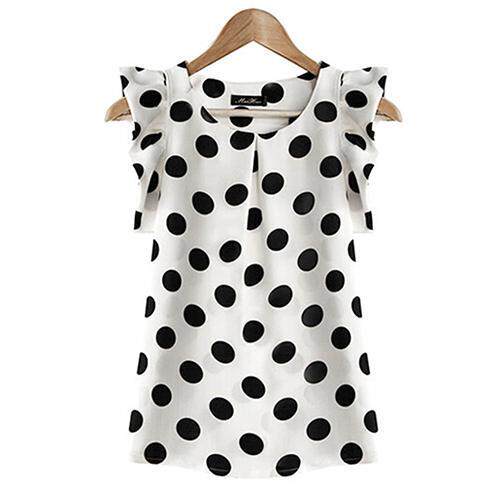 Hot Women Summer Casual Polka Dot Round Neck Short Sleeve Sh
