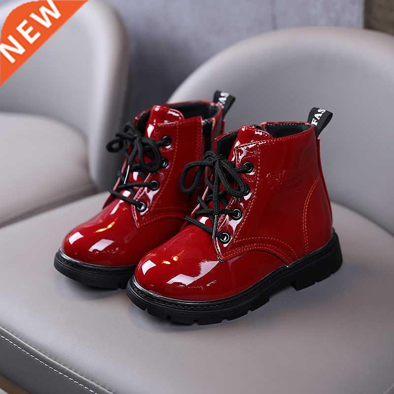 2021 Winter Pu Leather Girls Boots Shoes Rubber Sole Flat Wi