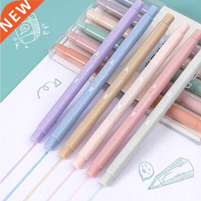 6 Colors Portable Highlighters Markers Pen Dual-ended Premiu