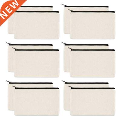 12 Pack Canvas Zipper Bags, Blank  Craft Pouches for Tra