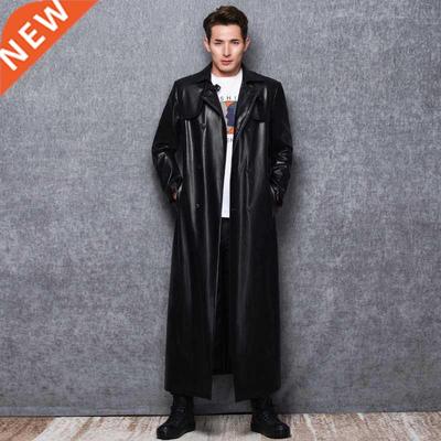 Lautaro Long black leather trench coat men long sleeve doubl