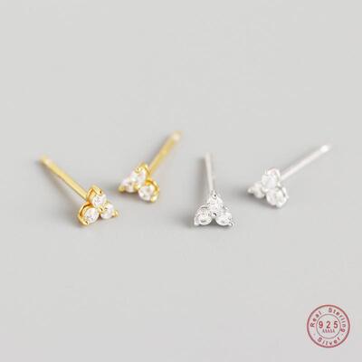 925 Sterling Silver Inlaid Crystal Geometric Clover Stud Ear