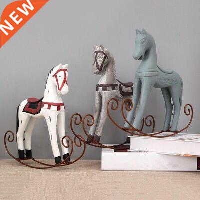 Europen Wooden Rocking Horse Sttue Wedding Decor Home