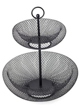 2 Tier Fruit Basket Bowl Storage Metal Cast Iron Counter Han