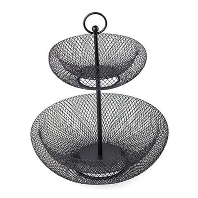 2 Tier Fruit Basket Bowl Storage Metal Cast Iron Counter Han