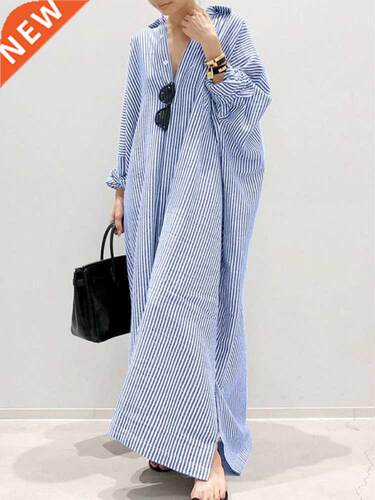 Summer New Dress Fashion Cotton Linen Striped Cardigan Loose