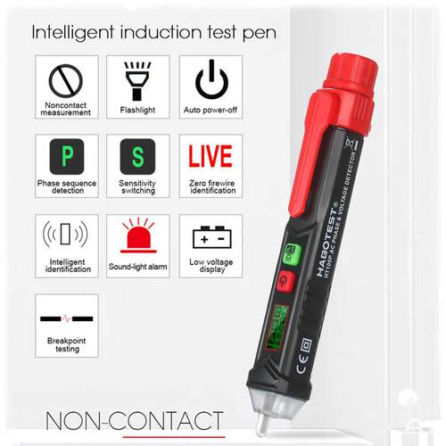 HABOTEST HT100P Portable LCD Digital Voltage Tester AC Phase