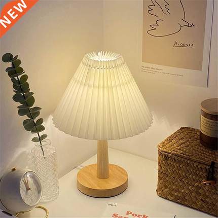 Usb Vintage Pleated Lamp Dimmable Korean Table Light with Le