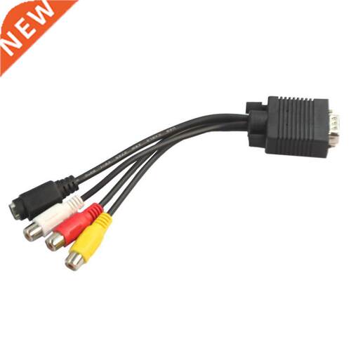 Black VGA SVGA male S video 3 RCA video AV cable converter