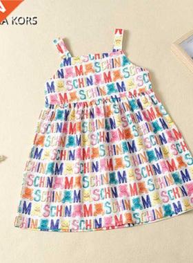Summer 2022 Girls Dress Girls Cute Dress Strap Muti Print Be