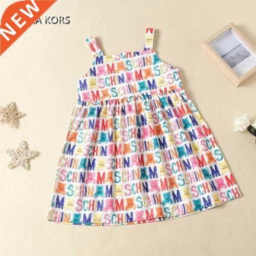 Summer 2022 Girls Dress Girls Cute Dress Strap Muti Print Be