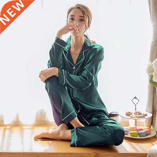 Womens Silk Satin Pajamas Pyjamas Set Long Sleeve Sleepwear