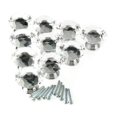 10Pc 40mm Crystal Glass Diamond Shape Knob Drawer Pull Handl