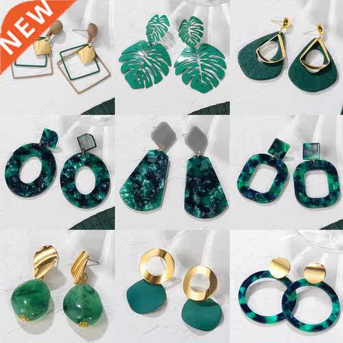 POXAM New Korean Statement Earrings for women Green Cute Arc