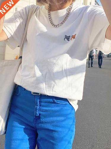 Rowling Women Fox Print Graphic Tees Summer O Neck Short Sle