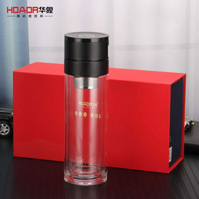 华象一键开盖双层高硼硅水晶玻璃杯带茶漏泡茶杯男士车载商务礼品,餐饮具,玻璃杯,淘宝优惠券,粉丝福利购,淘宝优惠卷