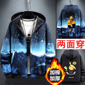 秋冬季 两面穿加棉外套男潮流帅气春秋学生夹克男孩大童冲锋衣棉衣