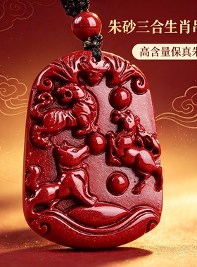 正品天然朱砂生肖三合贵人吊坠属虎马狗本命年男女补火护身符项链