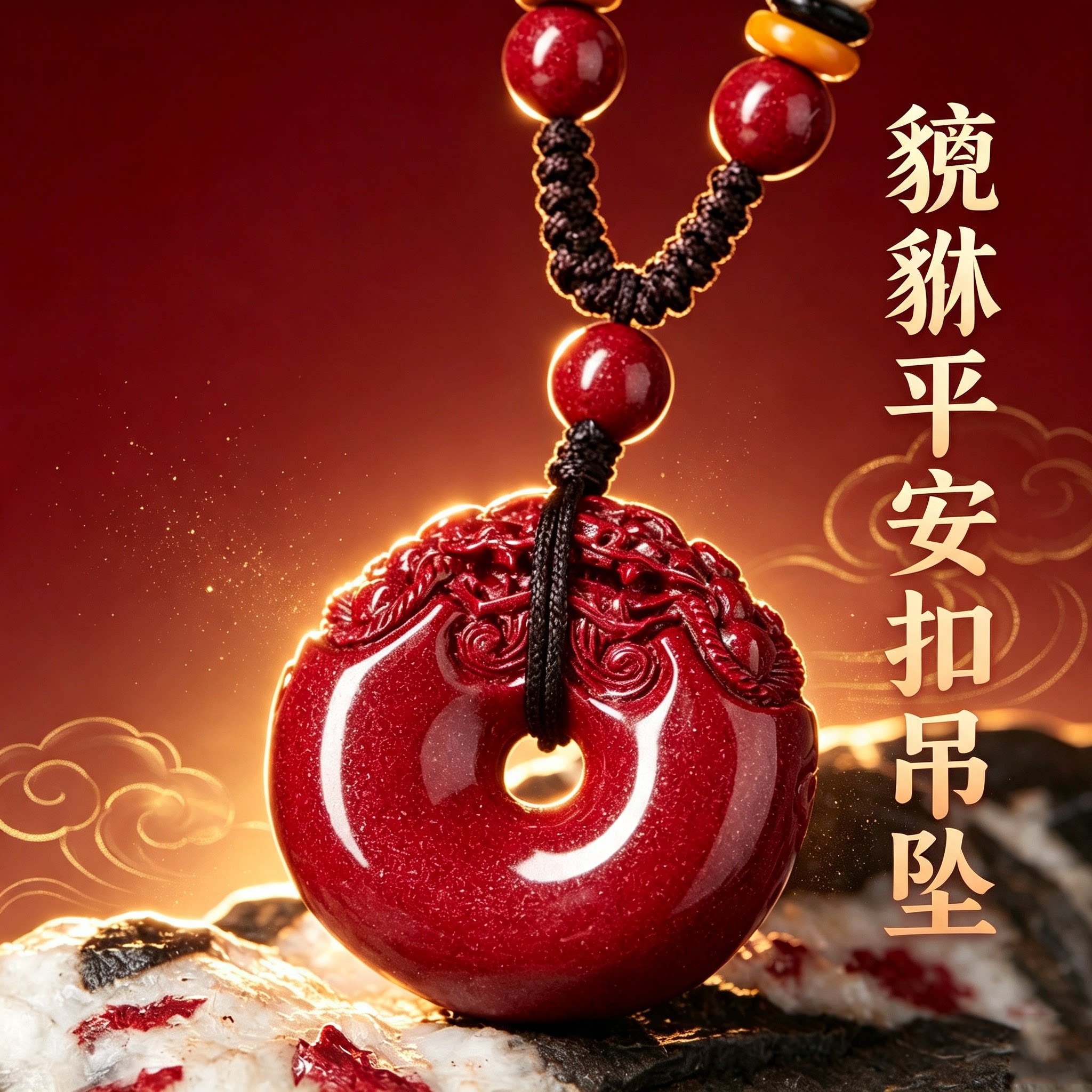 正品天然朱砂貔貅平安扣吊坠男本命年护身符挂件招财紫金砂项链男