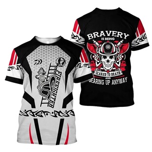 新款消防员创意3D印染图案短袖T恤圆领透气个性夏季服装上衣