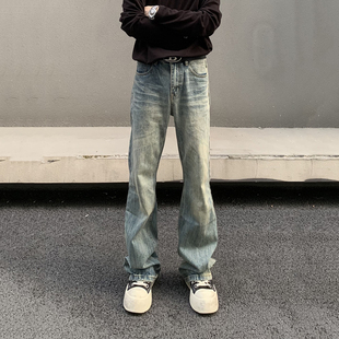 男vibe直筒显瘦cleanfit微喇长裤 复古水洗做旧牛仔裤 美式 VENXGEN