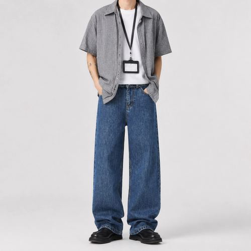 美式复古休闲原牛直筒牛仔裤男